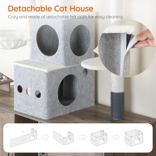 Greige 63.4" Tall Cat Tree with Dual Litter Box Enclosure F84148