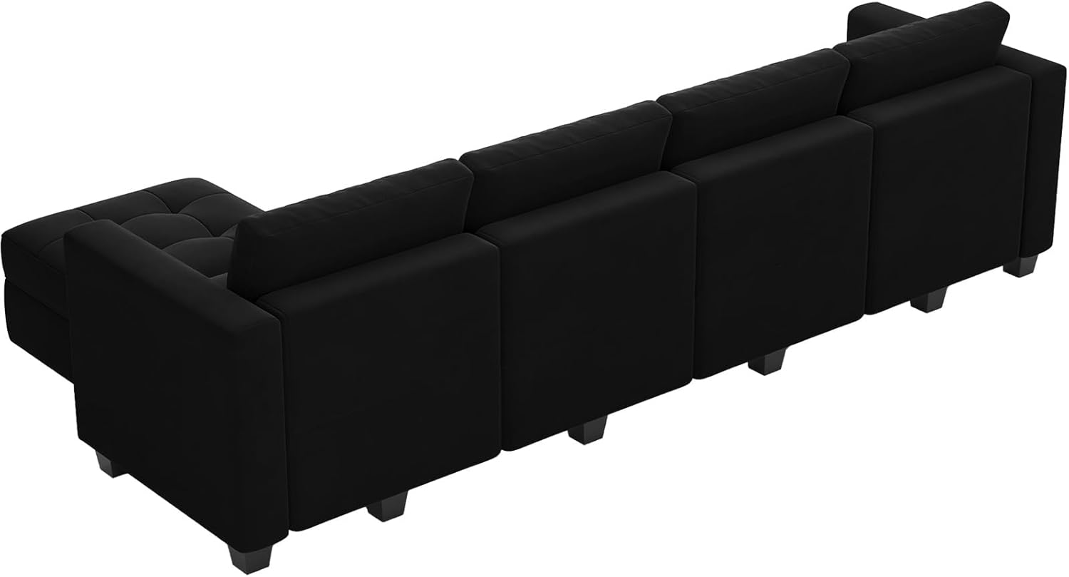 Black Velvet 5 Piece Modular Sectional Sofa with Storage Seats and Ottomans C134