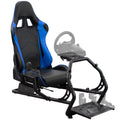 Black Blue Racing Simulator Cockpit with Wheel Stand and Reclining Seat Y392