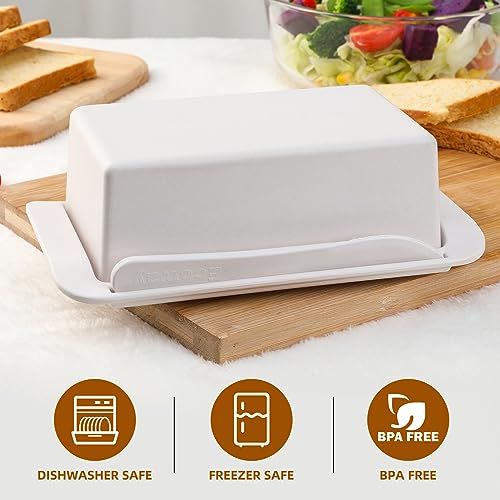 White Bamboo Butter Dish with Lid and Knife L670128