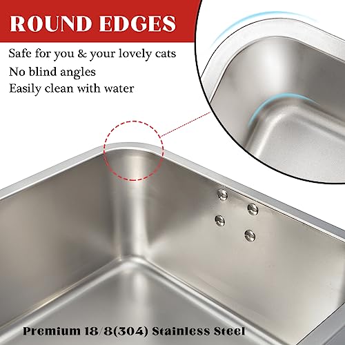 Stainless Steel Cat Litter Box, 20" x 14" x 6" Large Metal Litter Box X573