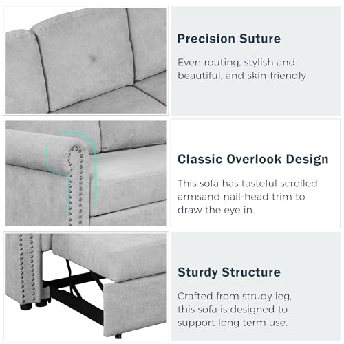 Gray Velvet L Shaped Sleeper Sectional Sofa with Storage Chaise Lounge N386891