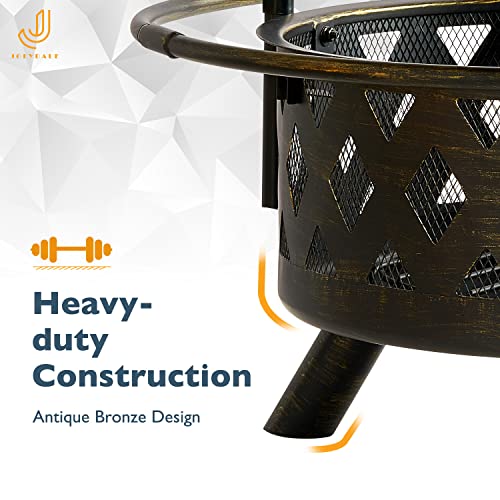 2 in 1 Wood Burning Fire Pit with Mesh Spark Screen Doors A4886
