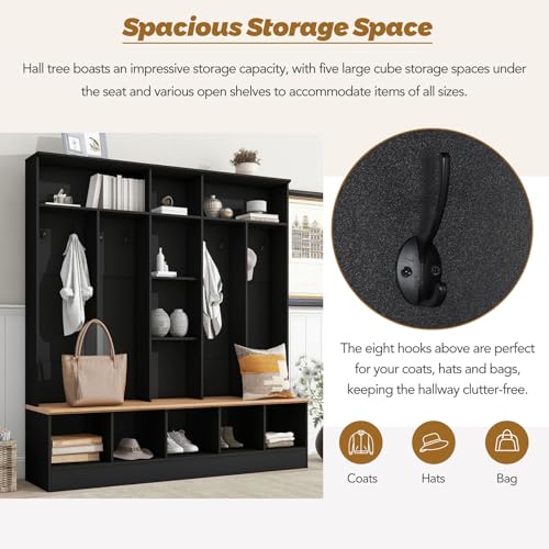 White Hall Tree with Shoe Storage Bench and Coat Rack Y24319