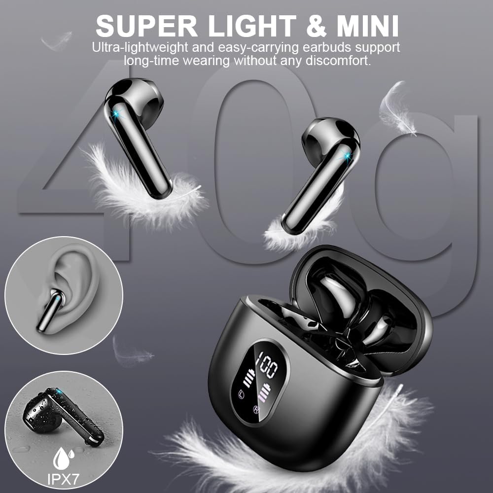 Wireless Earbuds Bluetooth 5.3 50H Playback Hi-Fi Stereo 4 ENC Mics LED Display Charging Case IP7 Waterproof W107249