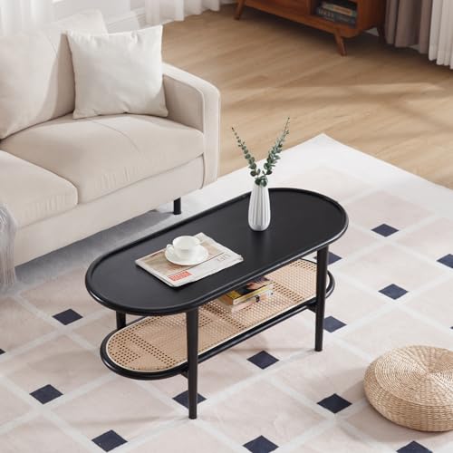 Walnut Oval Cane Coffee Table F5829