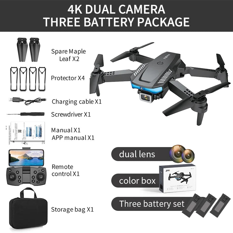 RC Drone 4k HD Wide Angle Camera WIFI FPV Dual Camera Quadcopter Black V411