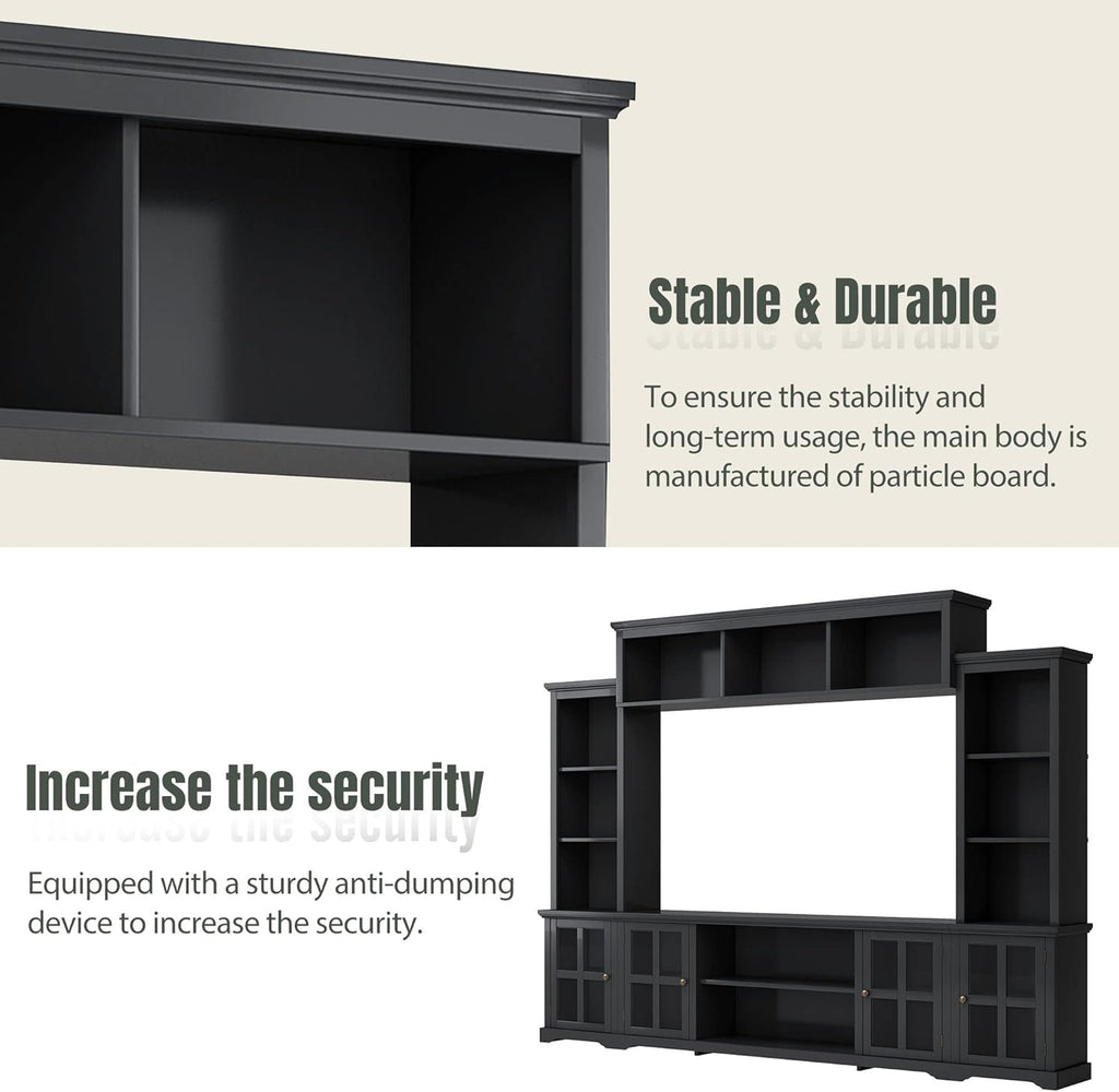 Black 104 Inch Entertainment Wall Unit with Tempered Glass Door U65357