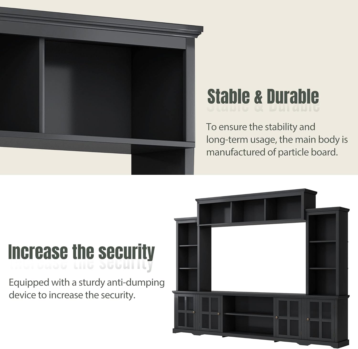 Black 104 Inch Entertainment Wall Unit with Tempered Glass Door U65357