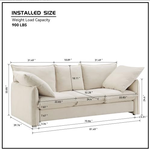 Grey Velvet 3-in-1 Convertible Sleeper Sofa with Storage and 2 Pillows W883