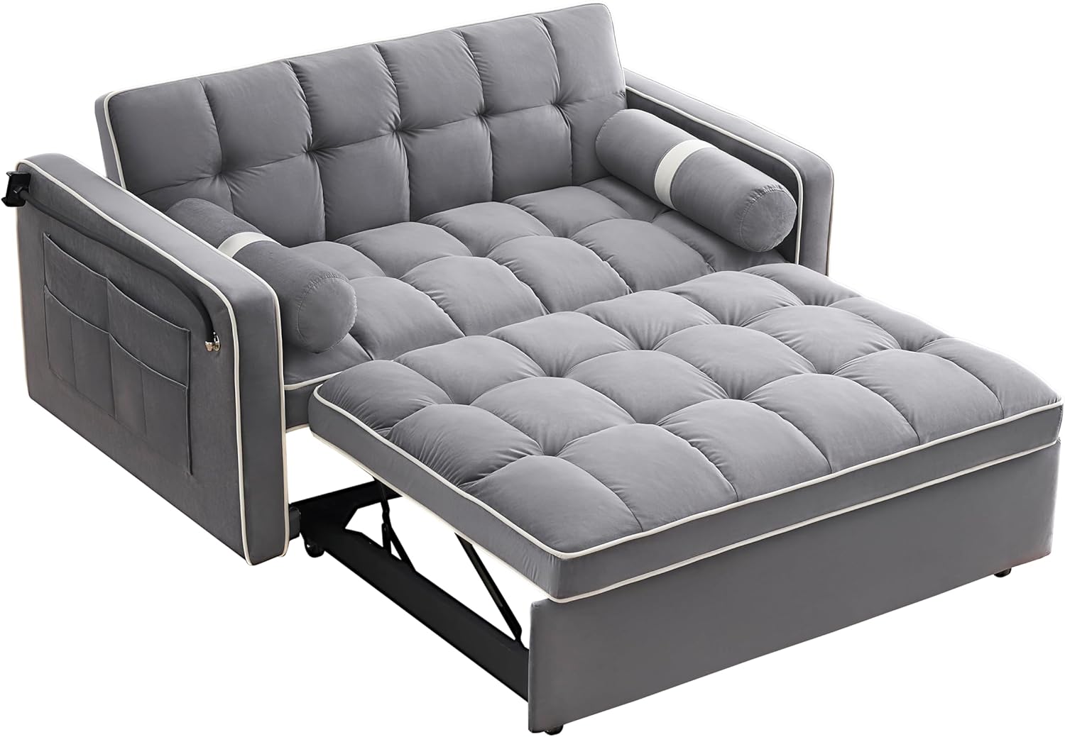 3 in 1 Sleeper Sofa Pull Out Bed, Velvet Convertible SofaBed, 55" Loveseat with Adjustable Backrest, Gray T7512