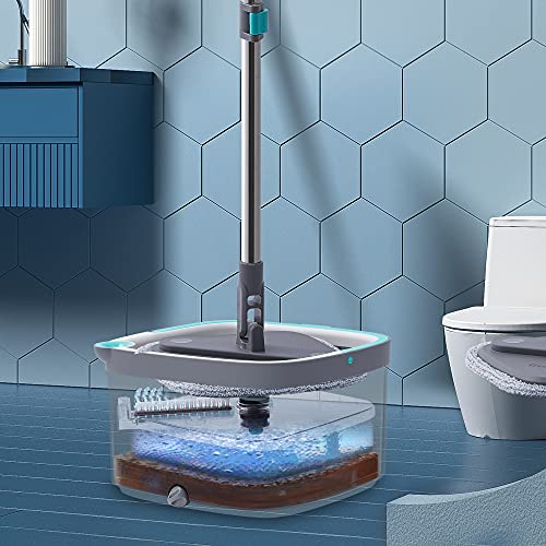Square Spin Mop and Bucket with 2 Machine Washable Mop Pads E662