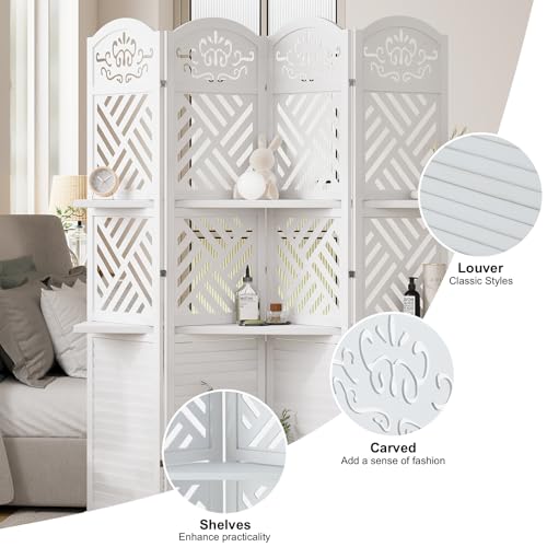 6 Panels Natural Wood Room Divider with Shelves M490821