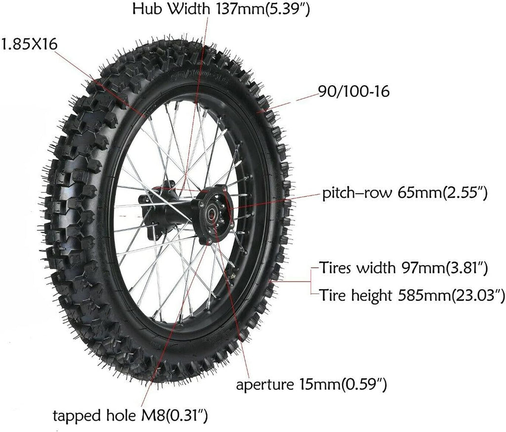 16 inch Rear Wheel Tire Rim with Sprocket for 110cc 125cc 140cc 150cc Dirt Bike L74232
