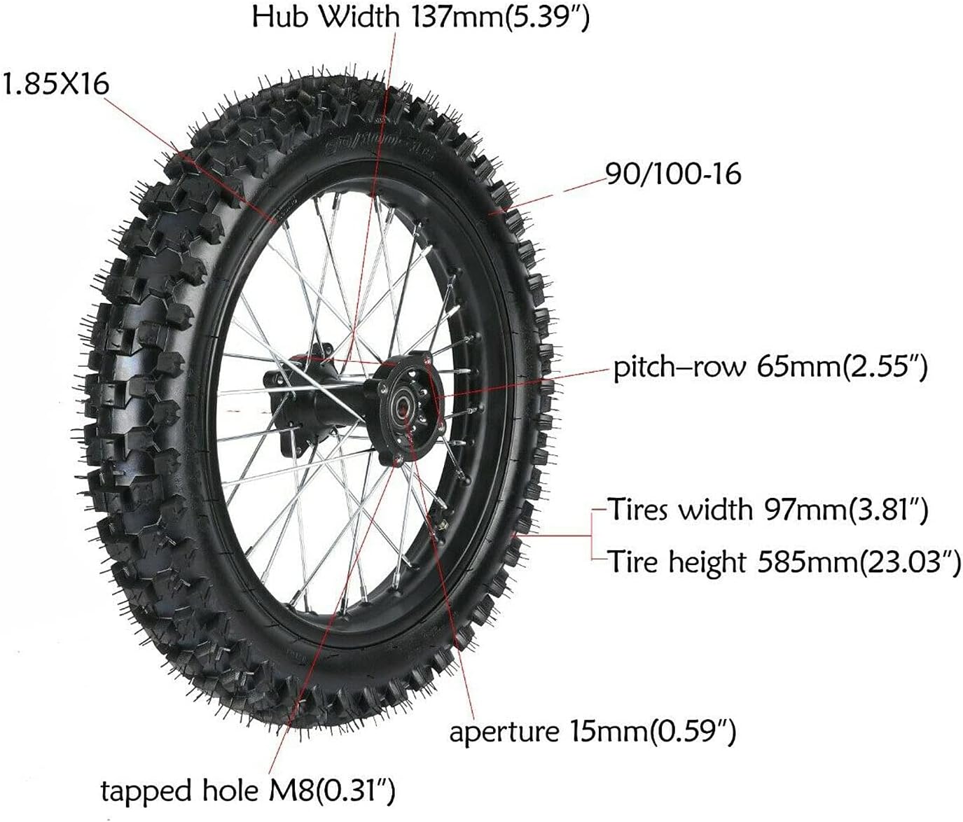 16 inch Rear Wheel Tire Rim with Sprocket for 110cc 125cc 140cc 150cc Dirt Bike L74232