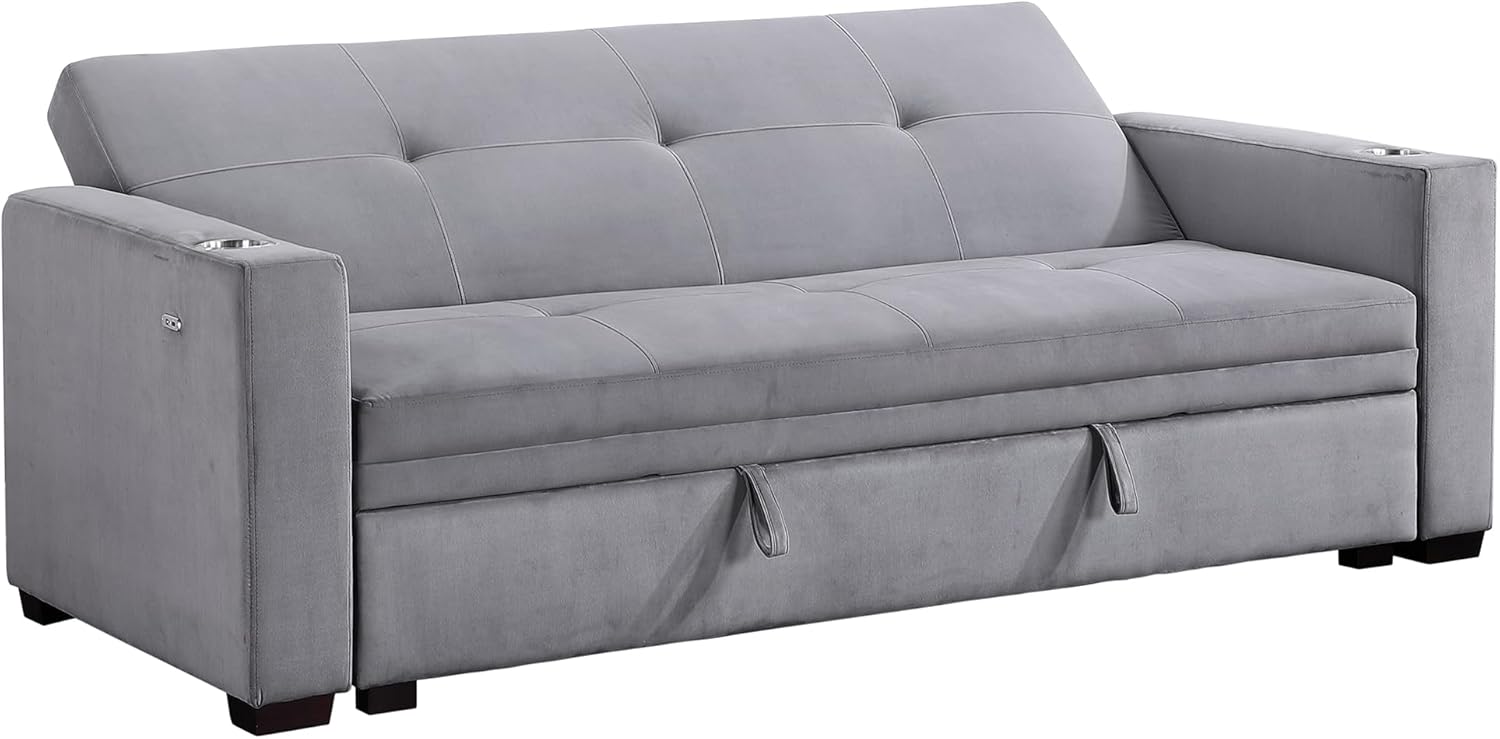 Grey Velvet Futon Sofa Bed with Storage Z5320