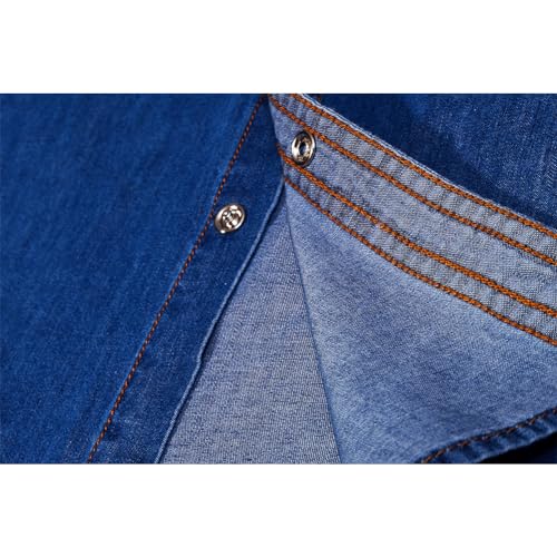 Men's Long Sleeve Double Pocket Snap Denim Shirt D3762