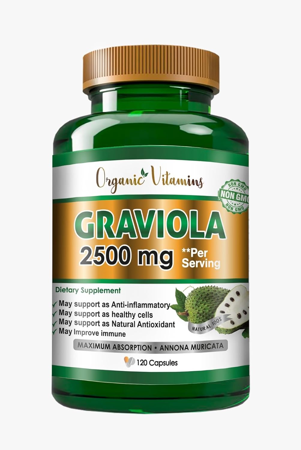 Graviola Soursop 2500 mg Dietary Supplement Leaf & Fruit Extract 120 Capsules L1545
