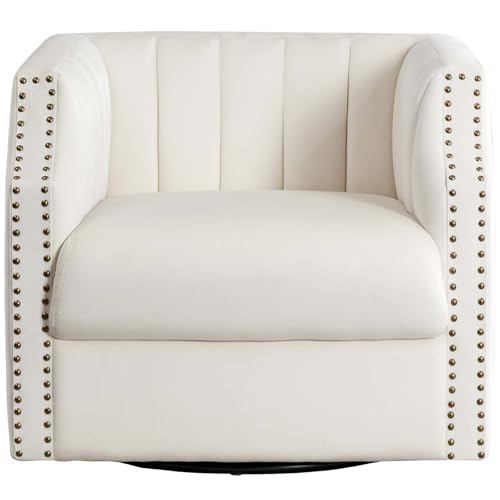 Swivel Barrel Chair Set of 2 Upholstered with Brass Rivets Y706866