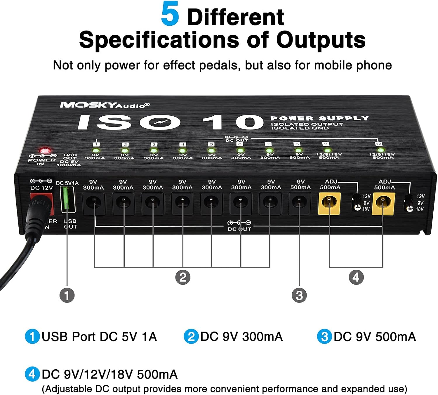 10 Isolated DC Output Guitar Pedal Power Supply O6456