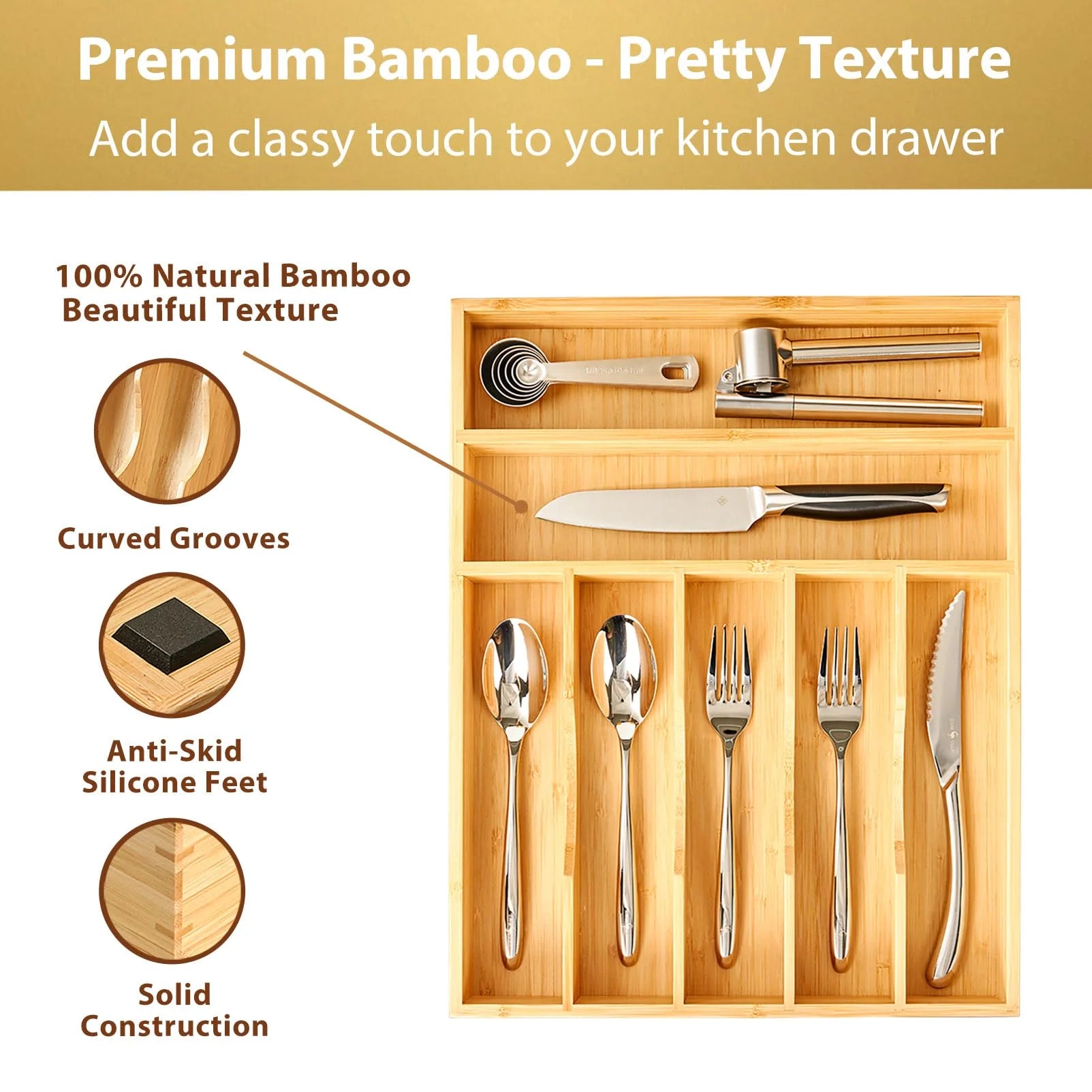 7-Slot Bamboo Kitchen Utensil Tray G830