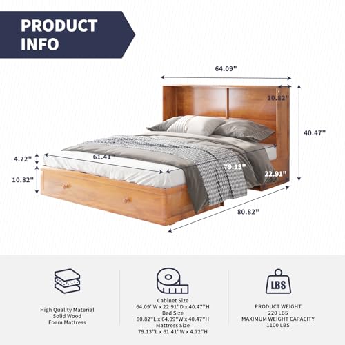 Gray Queen Size Murphy Bed with Storage Drawer Y9330