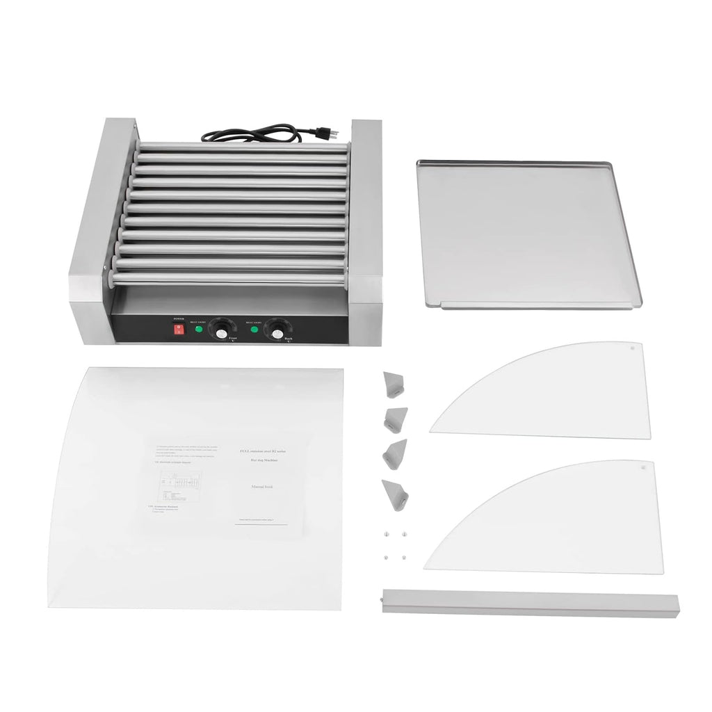 30 Hot Dog 11 Roller Stainless Steel Electric Cook Warmer Machine with Cover W4566