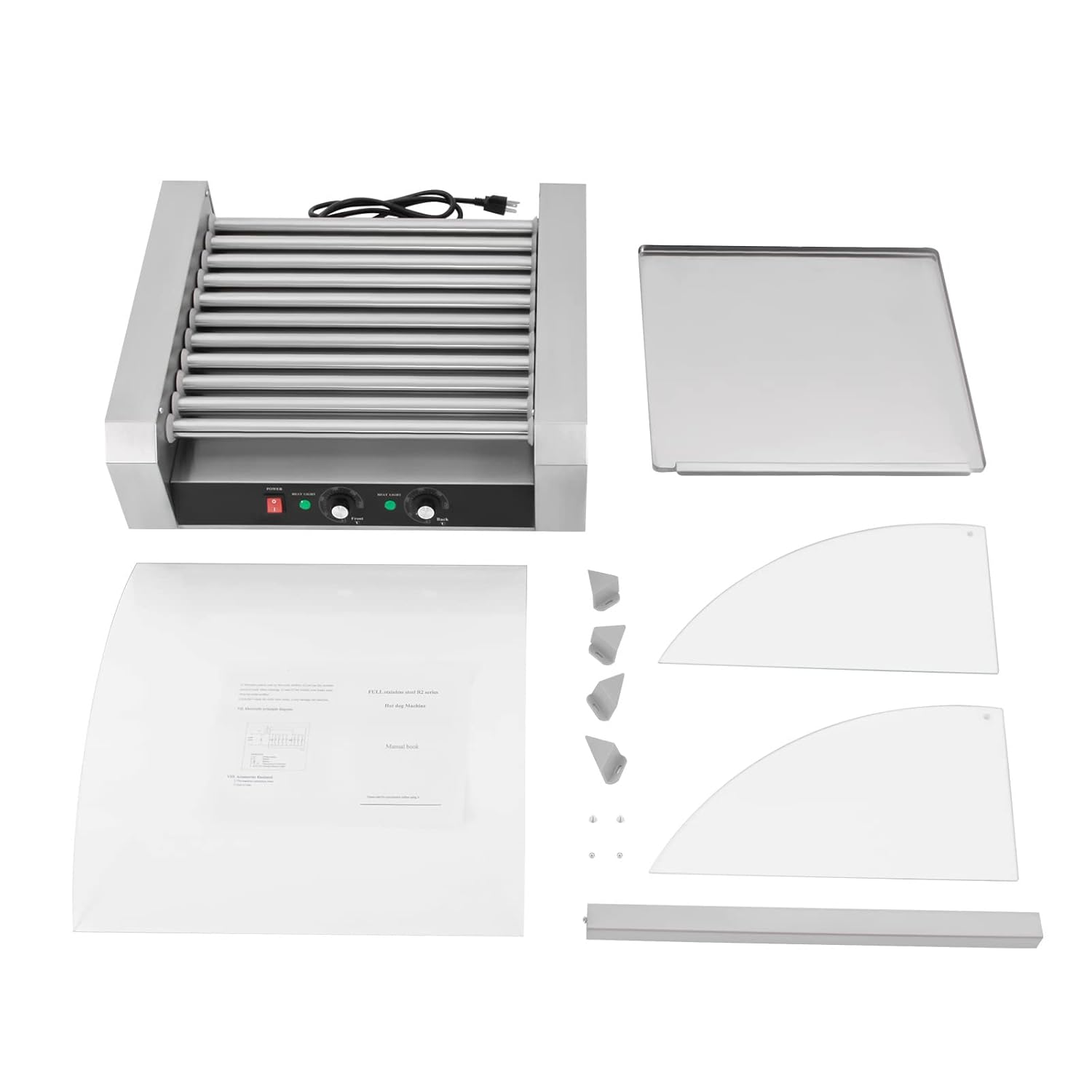 30 Hot Dog 11 Roller Stainless Steel Electric Cook Warmer Machine with Cover W4566