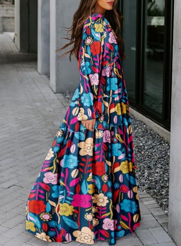 Womens Casual Floral Deep V Neck Long Sleeve Long Evening Dress Maxi Wedding Dresses A557804
