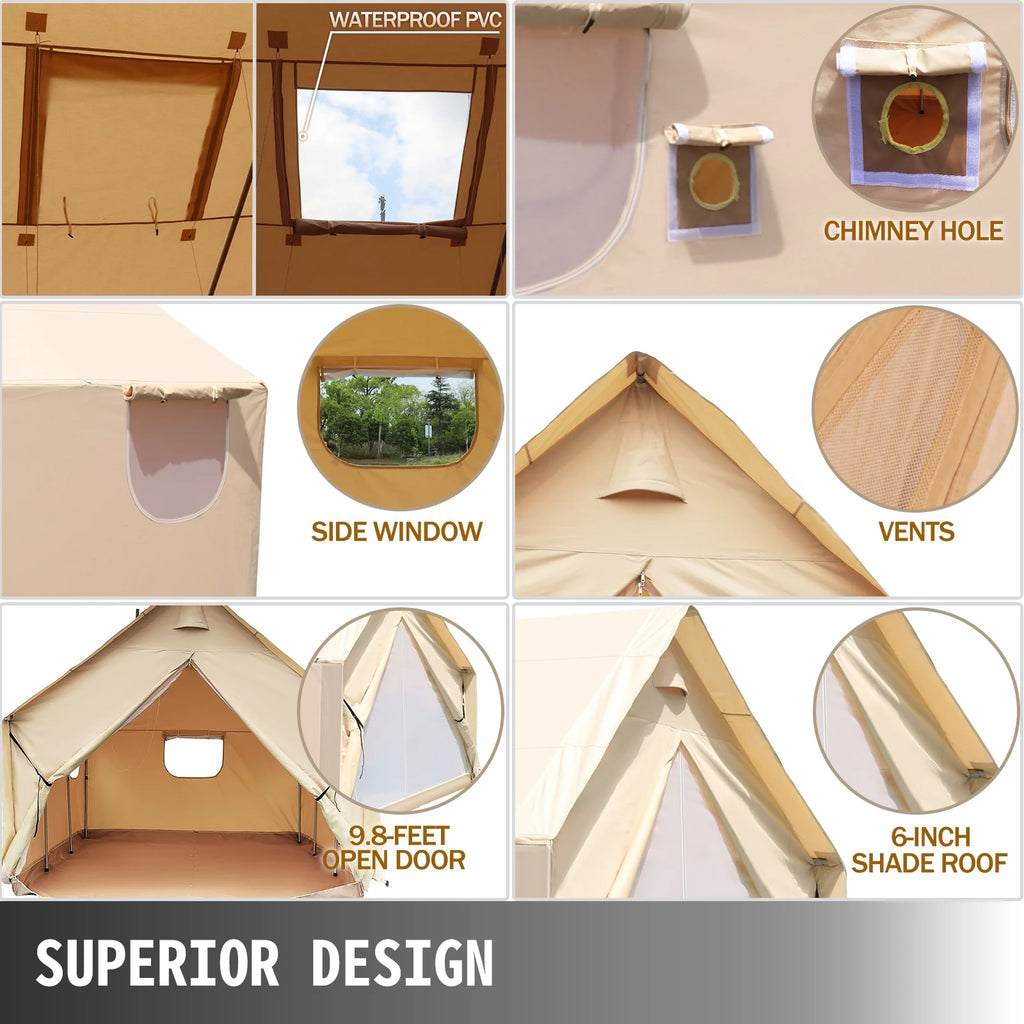 Canvas Wall Tent 10x12ft with PVC Storm Flap Waterproof with Stove Hole K98550