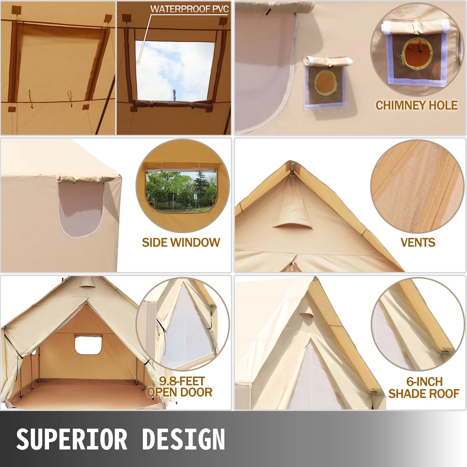 Canvas Wall Tent 10x12ft with PVC Storm Flap Waterproof with Stove Hole K98550