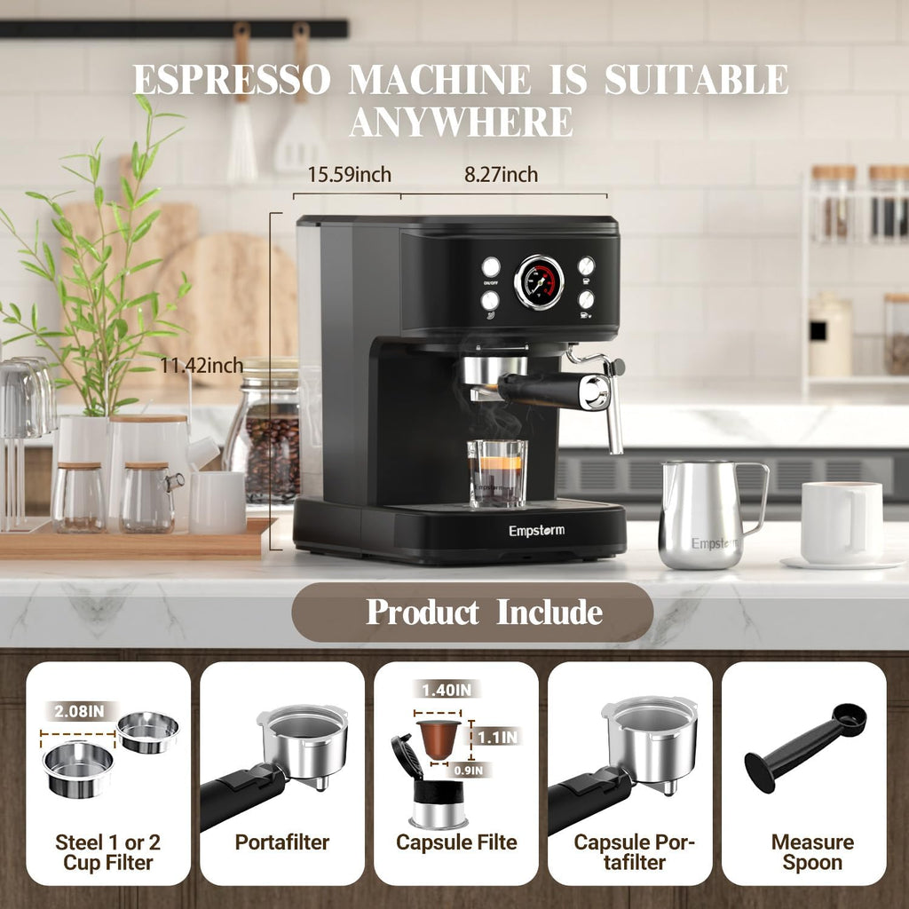 Black 20 Bar Espresso Coffee Machine with Milk Frother X5383