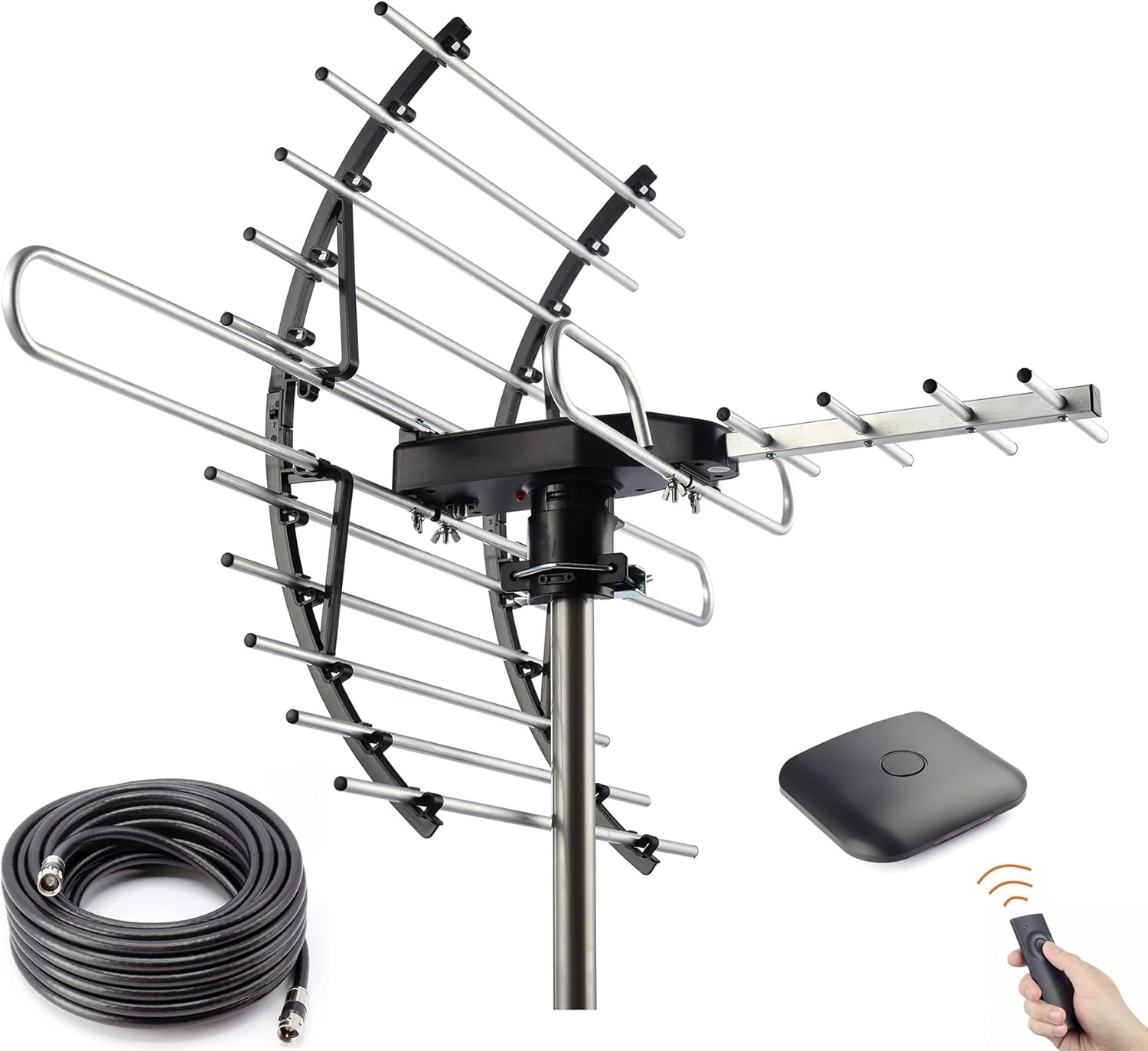 Digital HD TV Antenna, Outdoor Attic Antenna, 360 Degree Rotation Wireless Remote, 200 Miles Range, 4K 1080P VHF UHF C1049