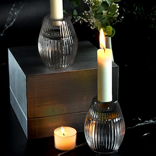 Clear Ribbed Glass Taper Candle Holders Set of 2 P354909