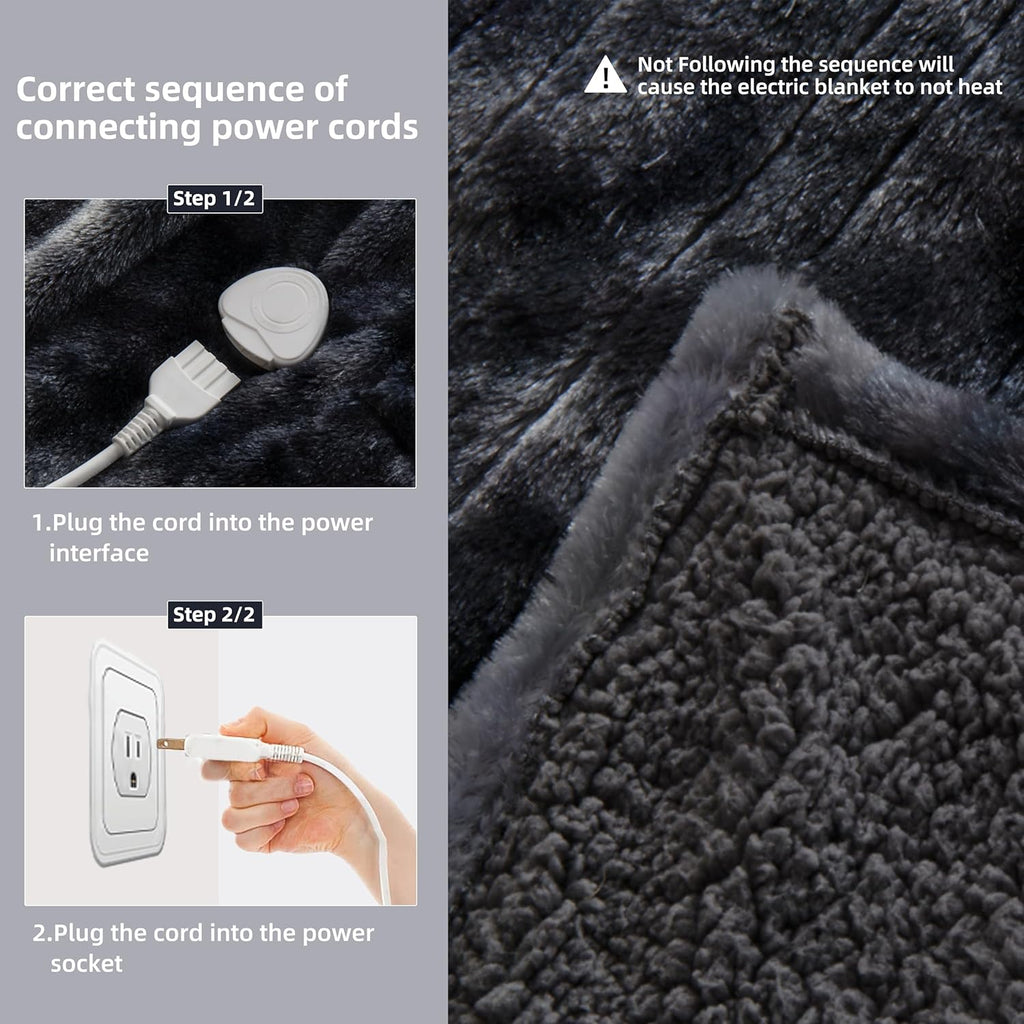Black Sherpa Faux Fur Electric Throw Blanket N9251