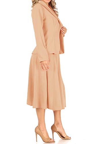 Women's Two Piece Lightweight Solid Long Sleeve Blazer Midi Skirt I8690