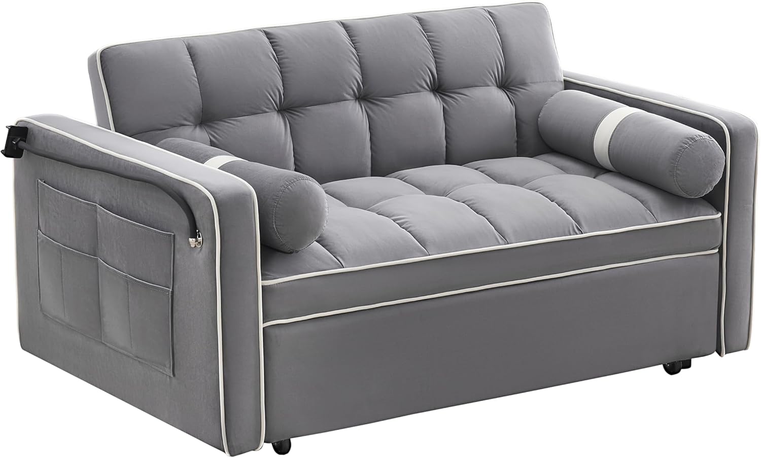 3 in 1 Sleeper Sofa Pull Out Bed, Velvet Convertible SofaBed, 55" Loveseat with Adjustable Backrest, Gray T7512