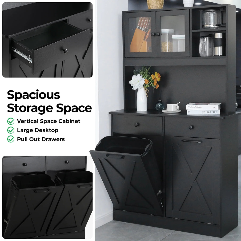 Wooden Double Tilt Out Trash Cabinet with Drawers, Shelves U215