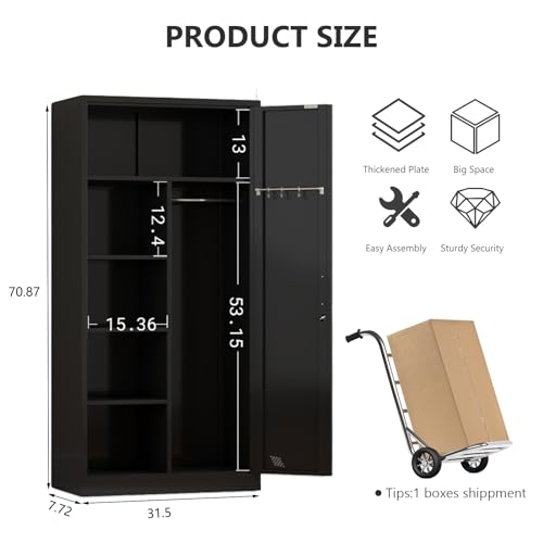 White Metal Armoire Wardrobe Closet with 2 Doors & 2 Drawers and Hanging Rod J3526