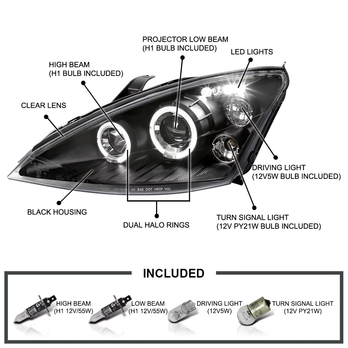Black LED Projector Headlights Pair Y6726