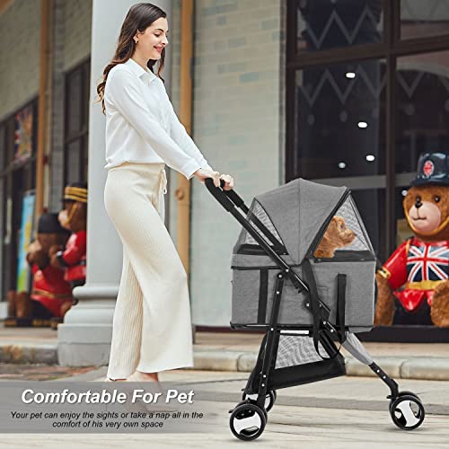 Black 3-in-1 Folding Pet Stroller with Detachable Carrier D931