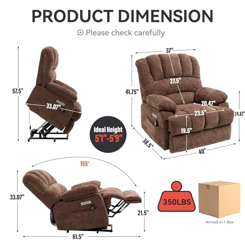 Chenille Beige Power Lift Recliner Chair with Massage and Heat N47141