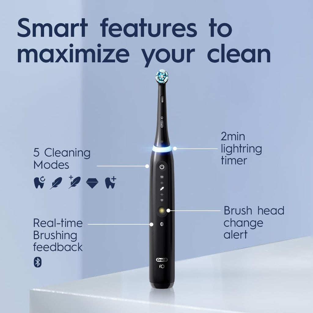 Black Rechargeable Electric Toothbrush with Visible Pressure Sensor, 2 Minute Timer, 5 Cleaning Settings, 1 Replacement Toothbrush Heads, and Travel Case J786
