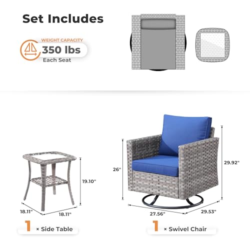 2 Pieces Outdoor Wicker Rattan Rocking Chairs with Cushions, Denim Blue H167001