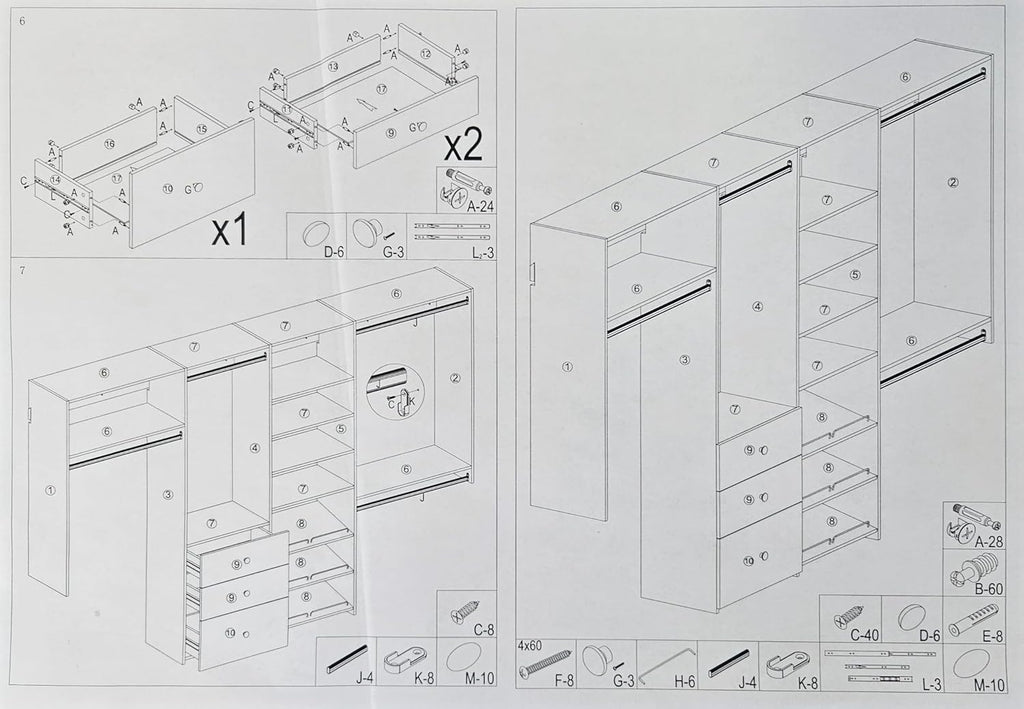 White Wall Mounted Closet Storage Organizer with Shelves and Drawers T8456
