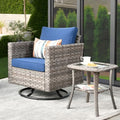2 Pieces Outdoor Wicker Rattan Rocking Chairs with Cushions, Denim Blue H167001