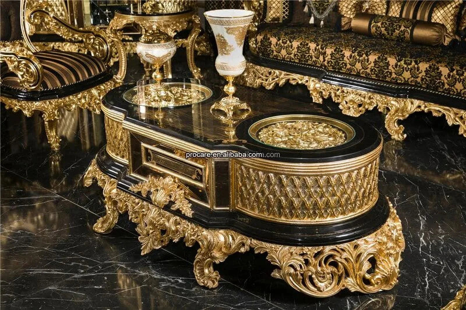 Black Gold Hand Carved Sofa Set S88480
