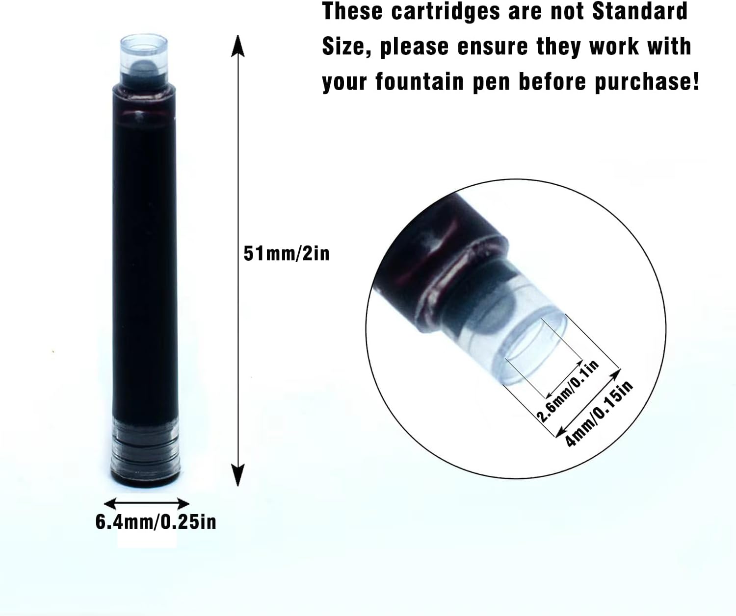60 Count Black Fountain Pen Ink Refill Cartridges C452