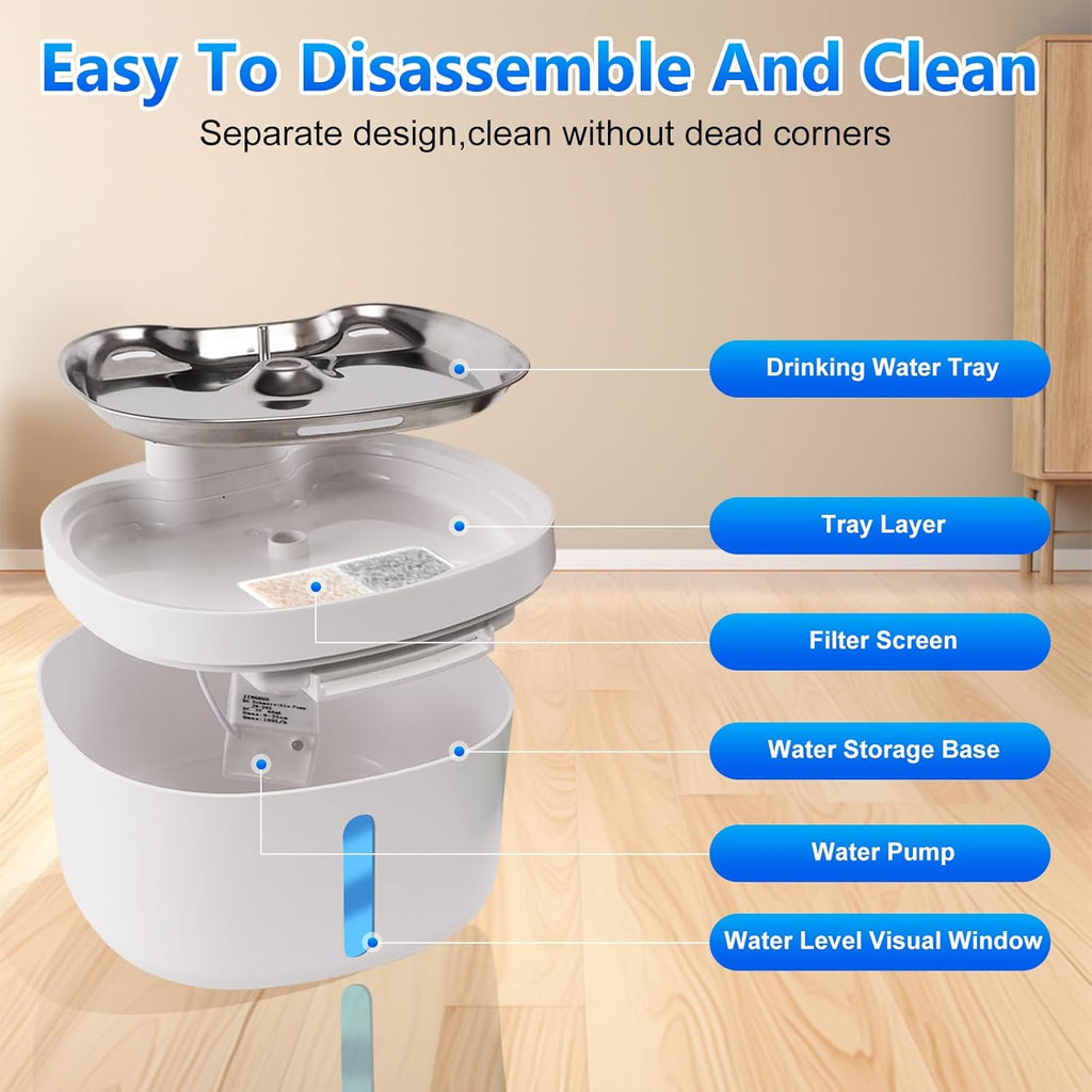 2.6L Automatic Stainless Steel Pet Water Dispenser with 6 Filters O366923