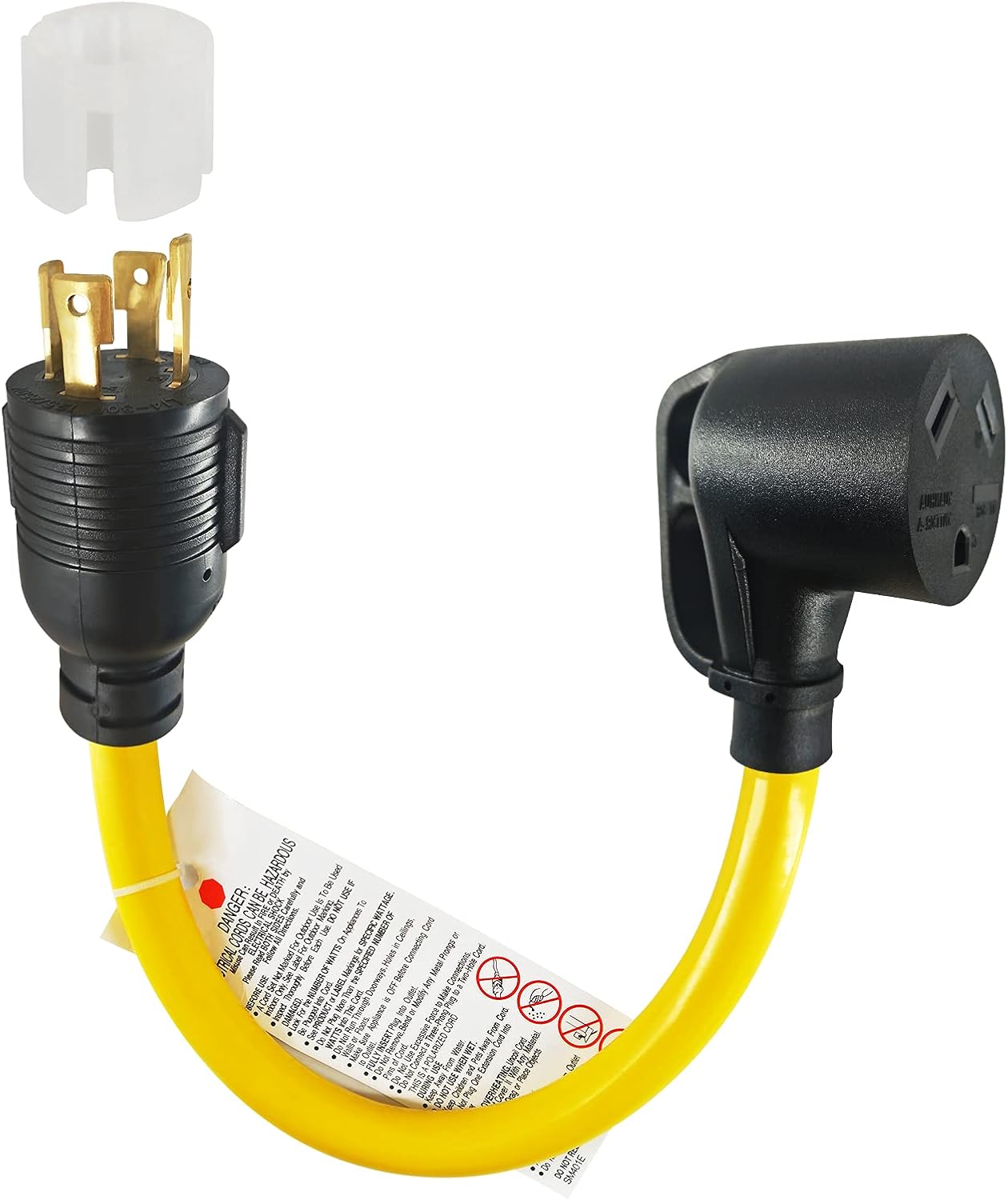 4 Prong 30 Amp to 30 Amp RV Generator Adapter Cord with LED Power Indicator 12 Inch STW 10/3 Yellow T838963